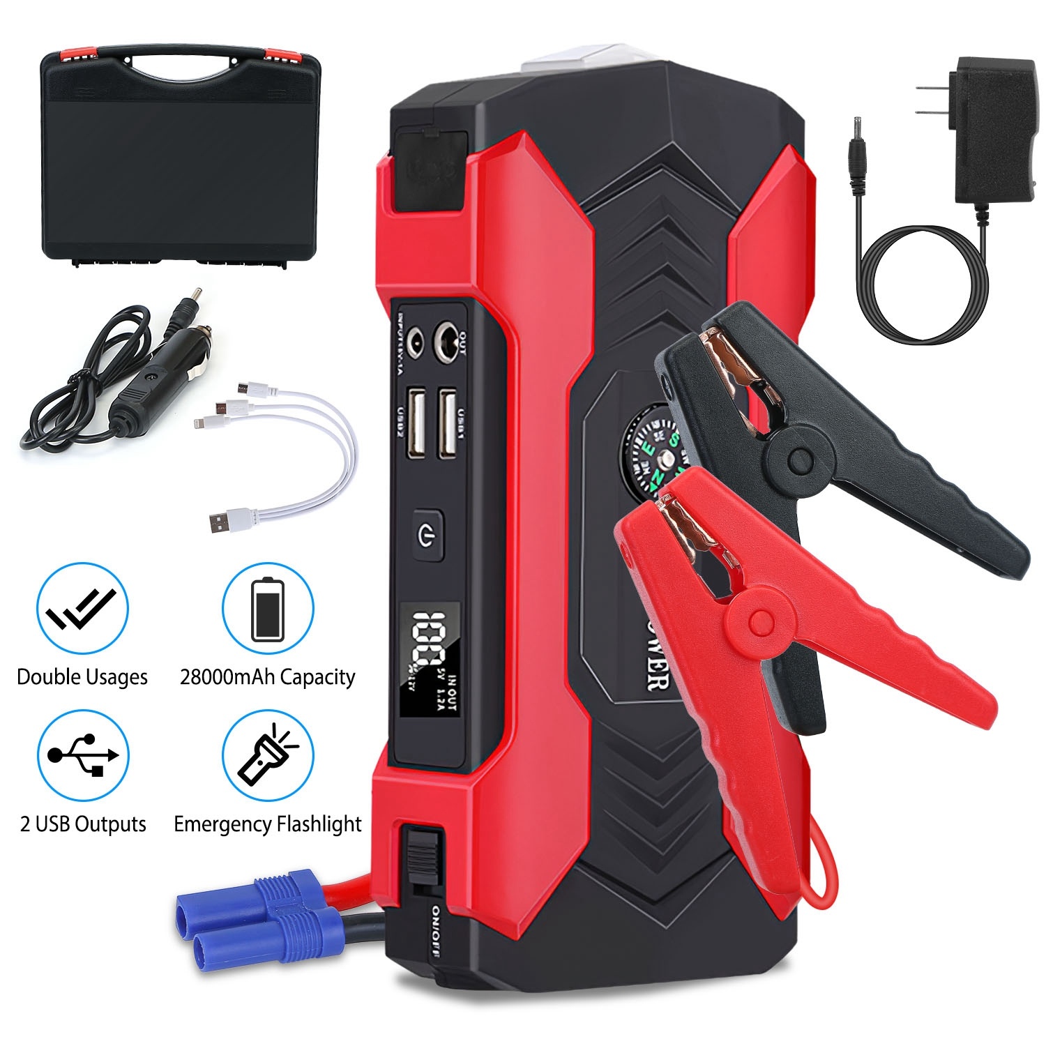 1Pc 4-in-1 Cordless Car Vacuum & Tire Inflator – 150PSI, LED Light, Digital Display