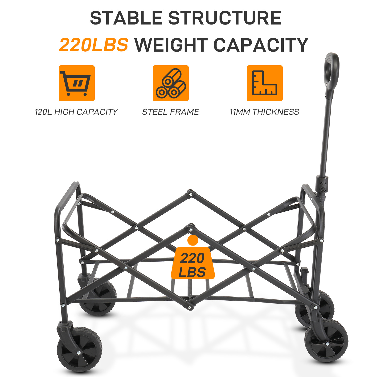 29"x18"x33" Folding Wagon with Wheels - Image 3