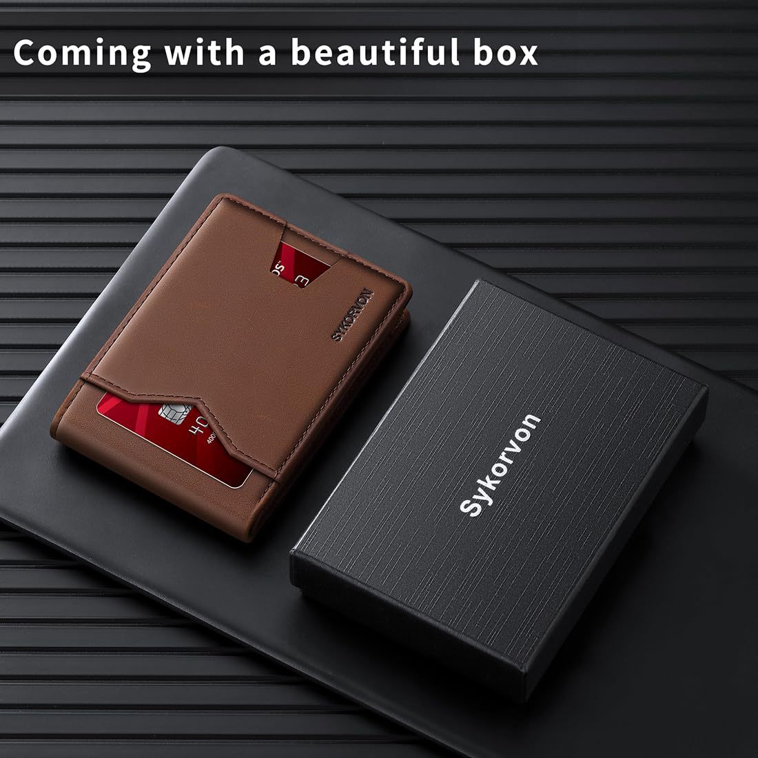 Men’s Slim RFID Brown Bifold Wallet – Holds 11 Cards, ID Window, Money Pocket - Image 3