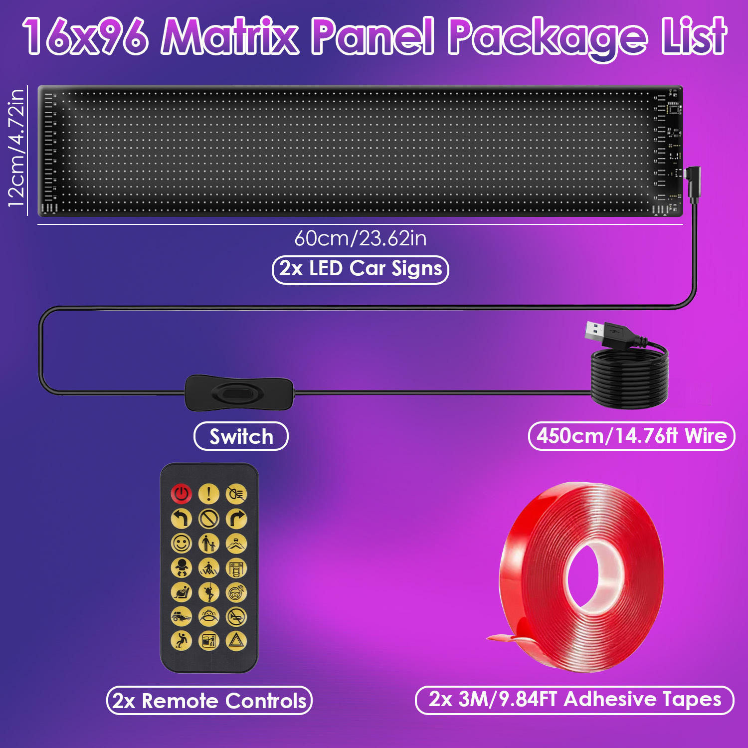 2-Pack 16x96 Programmable Devil Eyes LED Car Signs – Ultra-Thin, APP Control, DIY Text & Animations - Image 9