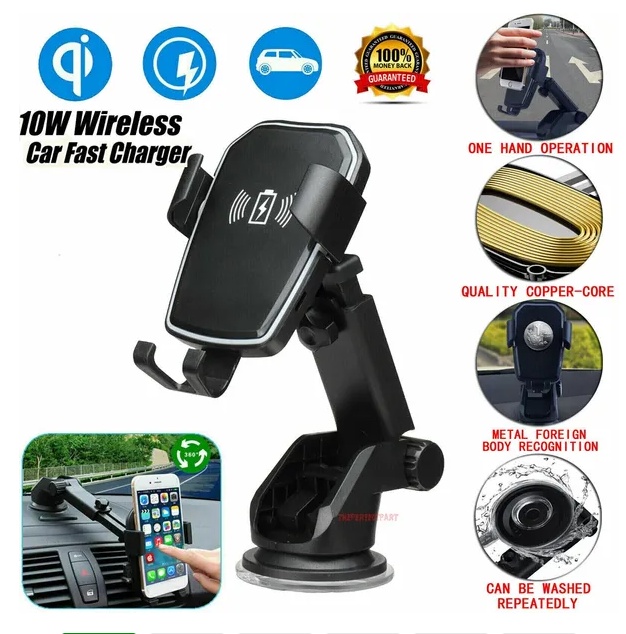 Qi Wireless Fast Charging Car Charger Mount Holder Stand 2 In 1 For Cell Phone - Image 4