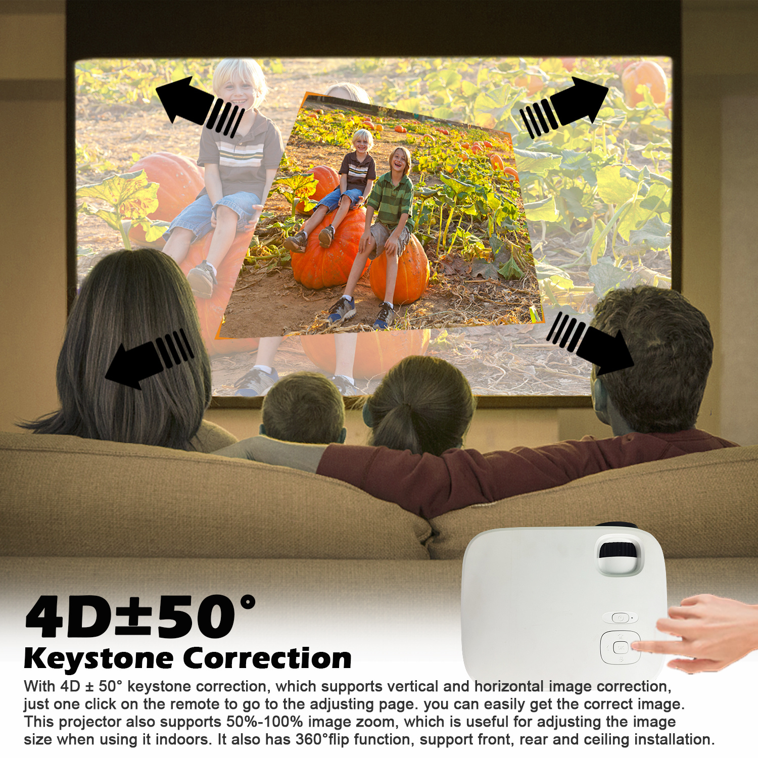 4K 5G Bluetooth Projector, Native 1080P 4D Keystone Outdoor Movie Projector - Image 7