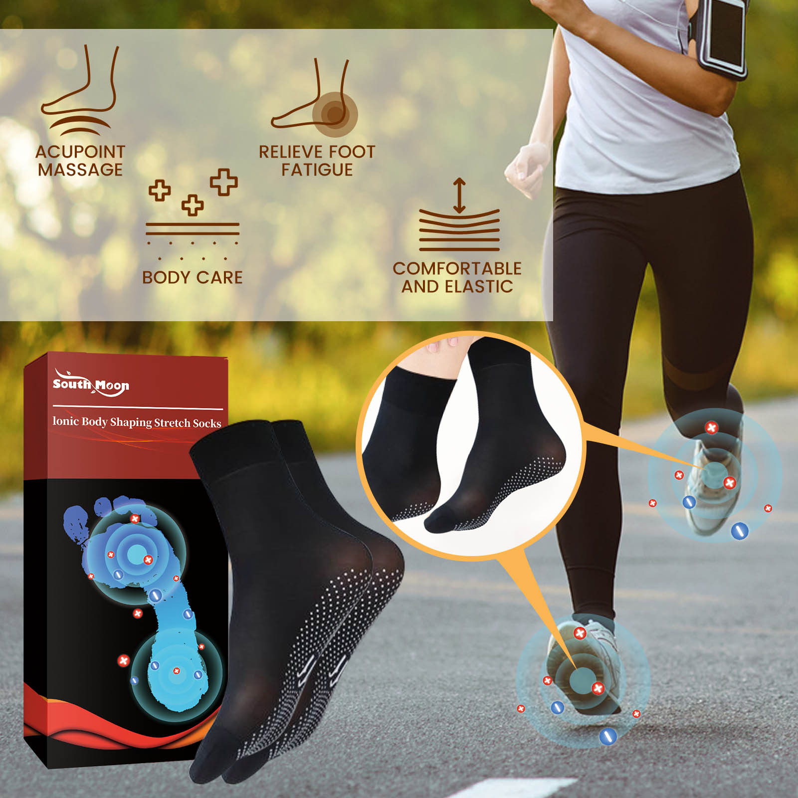South Moon Ionic Body Shaping Stretch Socks, Outdoor Sports Comfortable Breathable Non-slip Foot Care Elastic Socks - Image 6